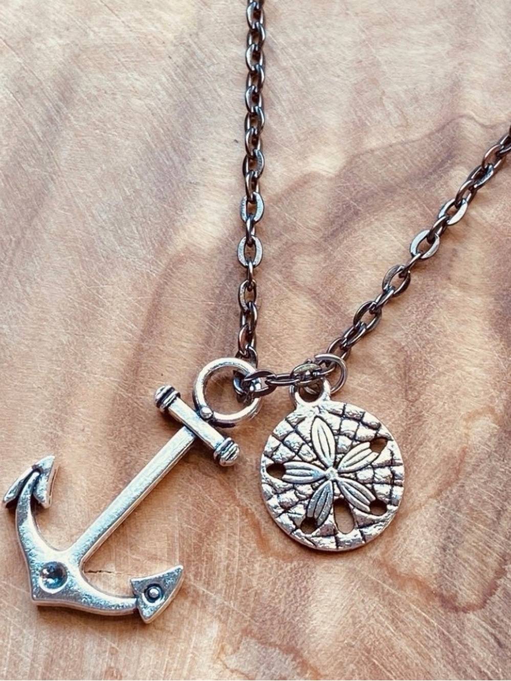 Silver Anchor and Sand Dollar Charm Necklace